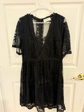 Bella Ella Black Lace V-Neck Mini Dress